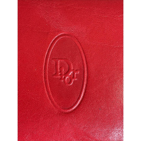 RARE Vintage Dior Red Leather Kiss Lock Mirrored Lipstick Makeup Wallet Case - Picture 2 of 16